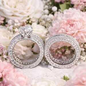 Elegant Silver Crystal Ring Set